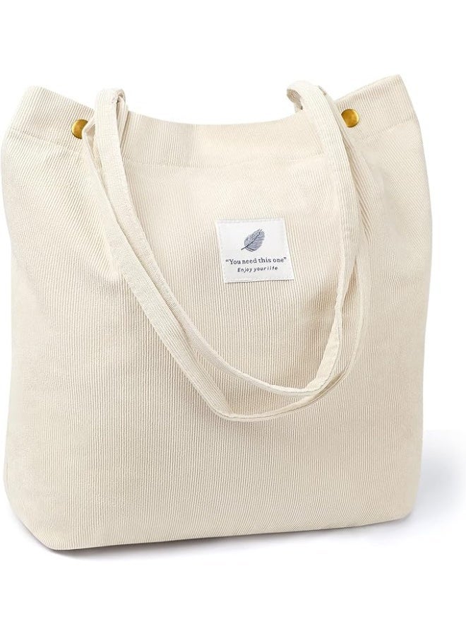 حقائب نساء حملة للتسوق والعمل والشاطئ والغداء والتنقل مع جيب داخلي من قماش الكورديروي - Image 1